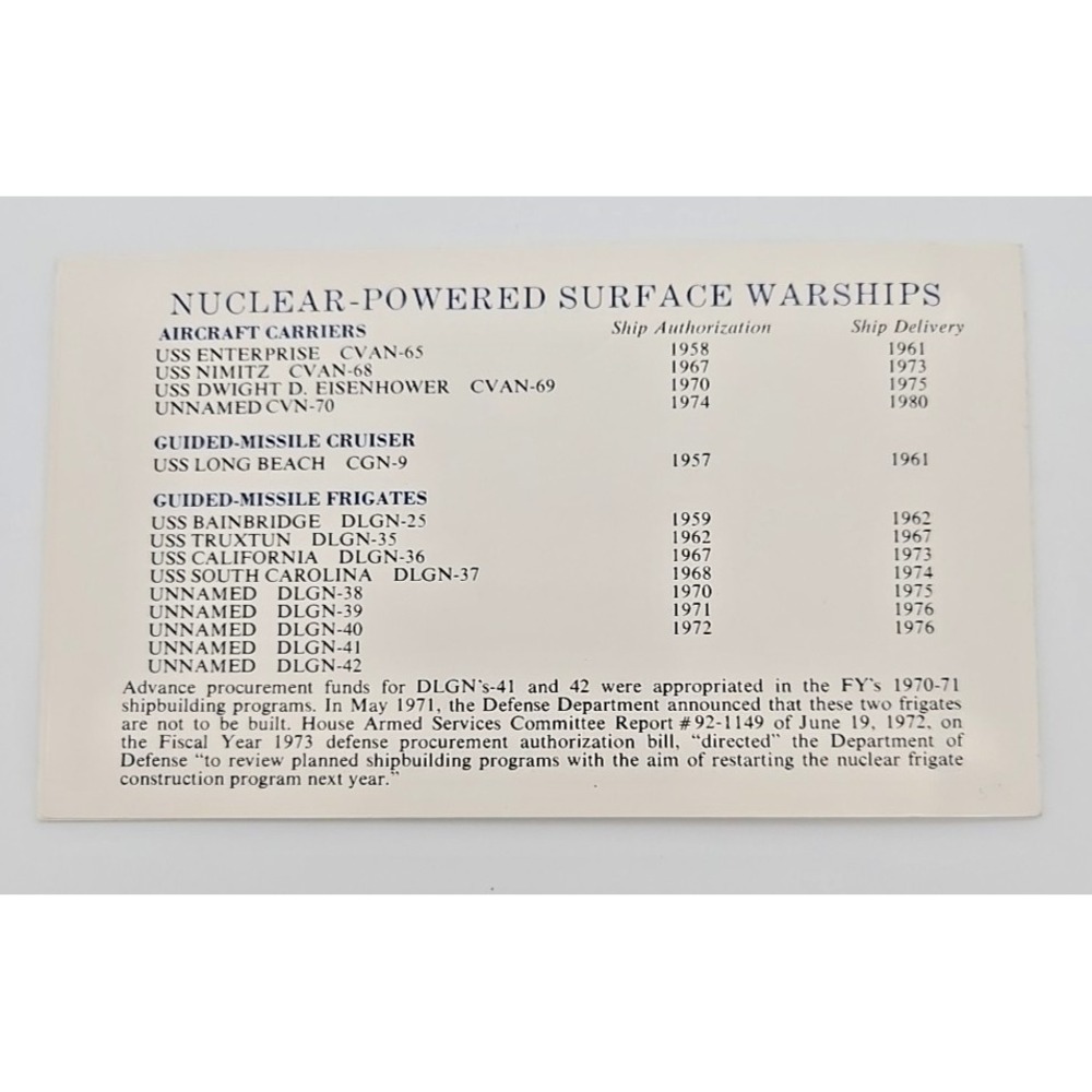 US‎ Navy Nuclear Power Surface Warships Pamphlet Aircraft Carrier Frigate Specs
